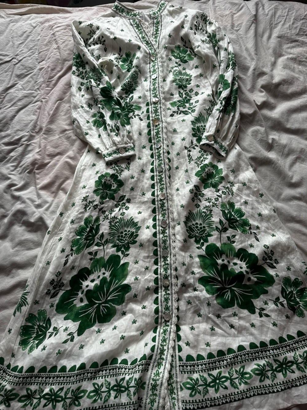 Magaschoni Green Floral Maxi Dress Button Front Influencer spring Favorite M - Picture 4 of 12